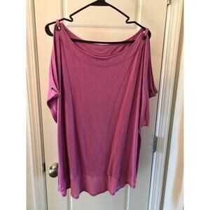 Livi Women’s 18/20 Activewear Top Magenta Cold Shoulder with high low hem
